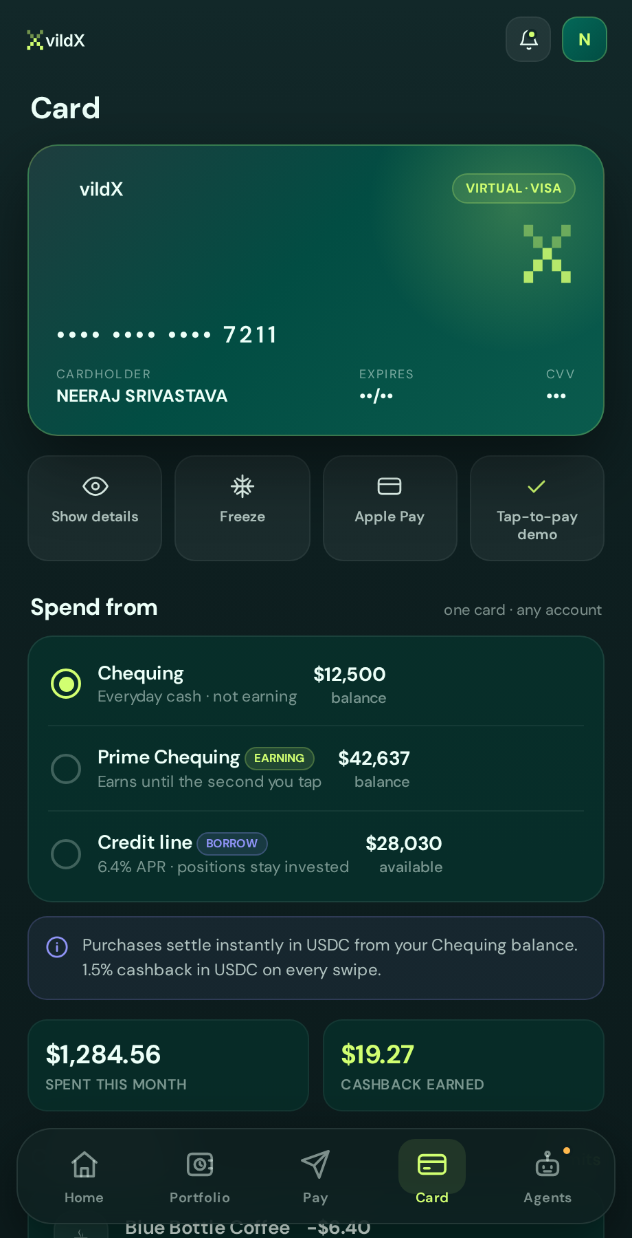 vildX Visa debit card